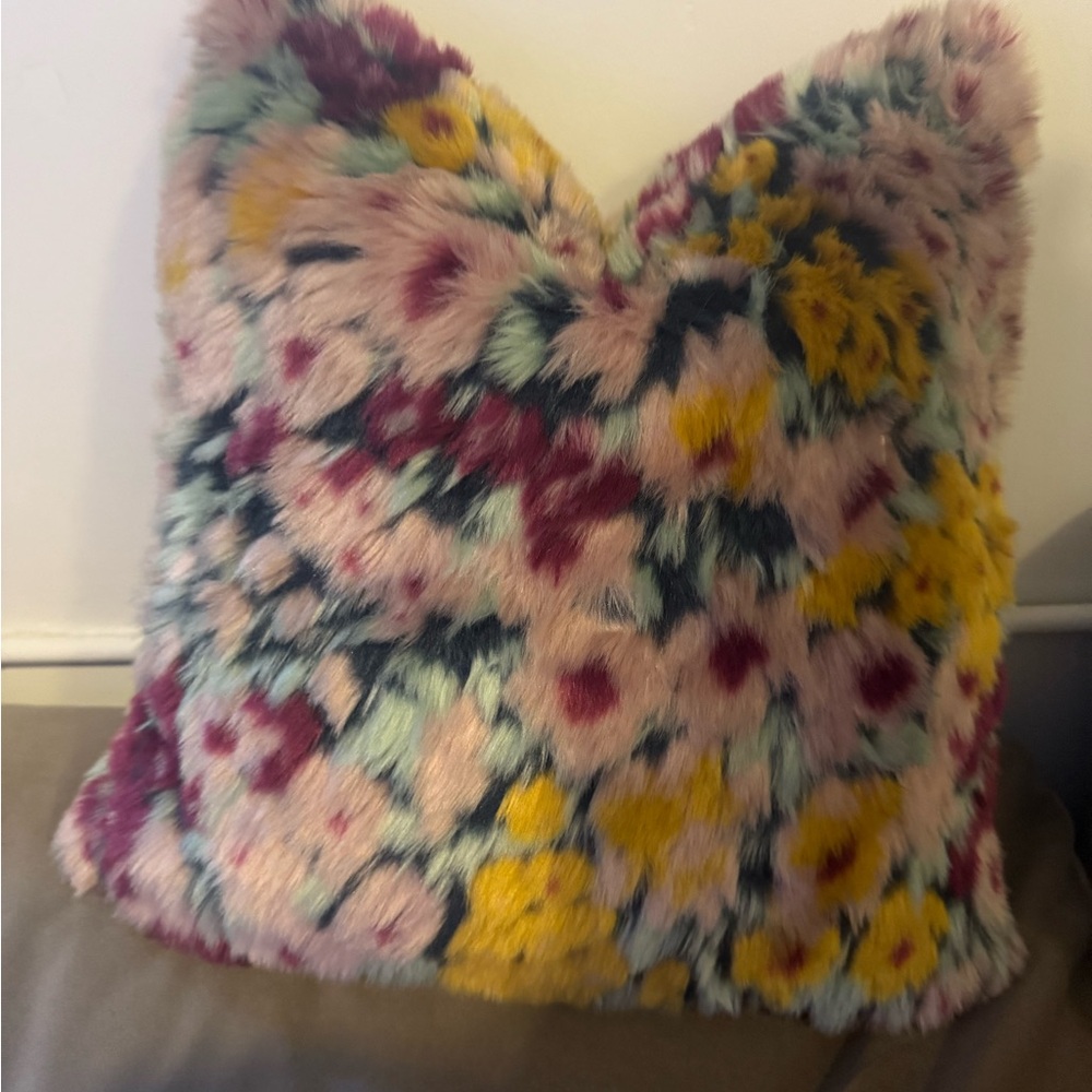 Anthropologie Multicolor Faux Fur Accent Pillow